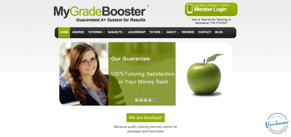 MyGradeBooster Tutoring Vancouver's Homepage