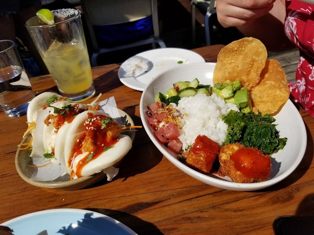 Chicken Bao and Ahi Tuna Poke Bowl