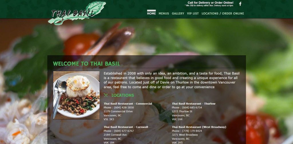 Thai Basil Restaurant' Homepage